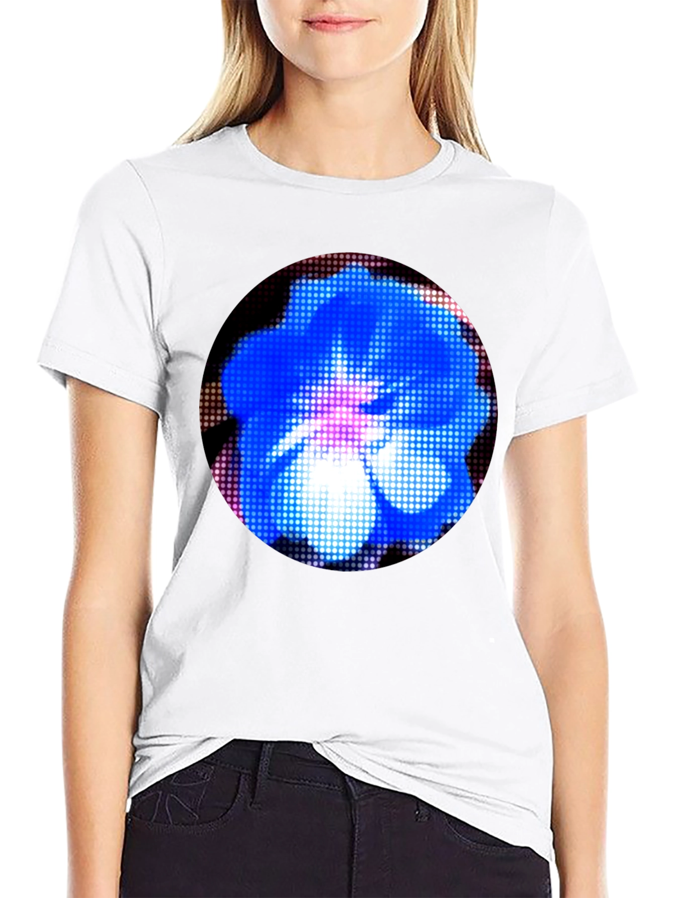 Blue Flower Graphic Black T-Shirt