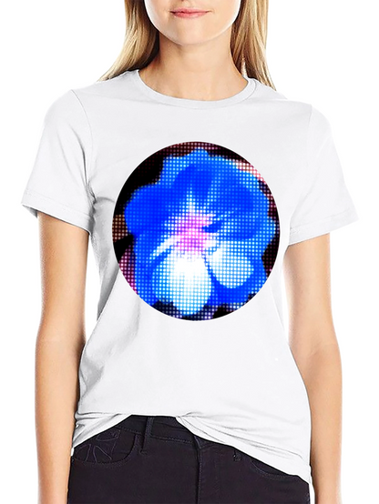 Blue Flower Graphic Black T-Shirt