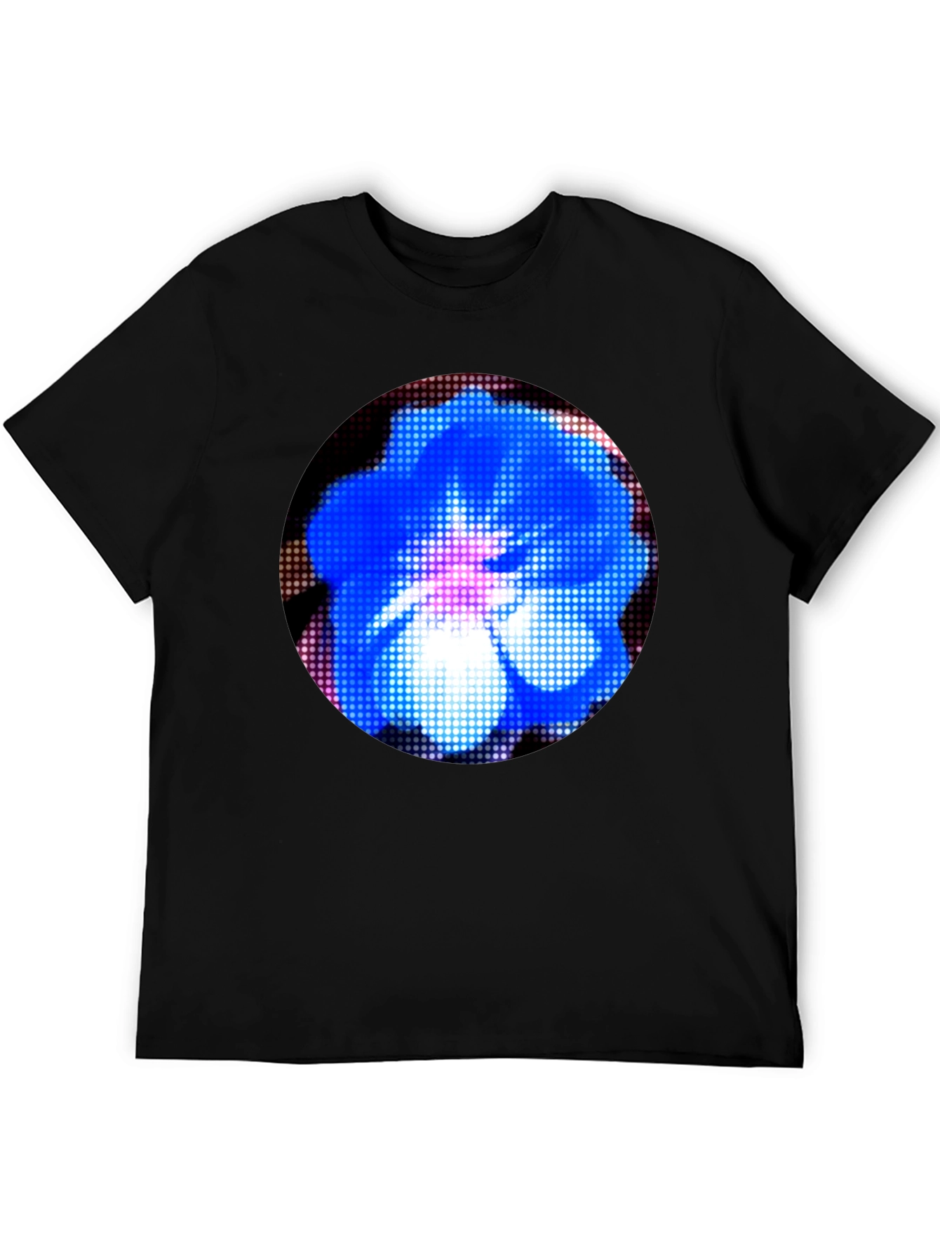 Blue Flower Graphic Black T-Shirt