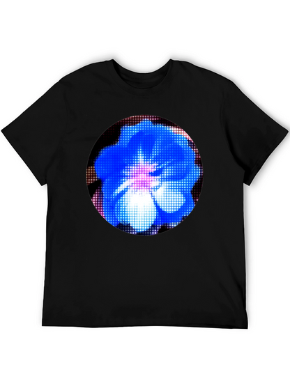 Blue Flower Graphic Black T-Shirt
