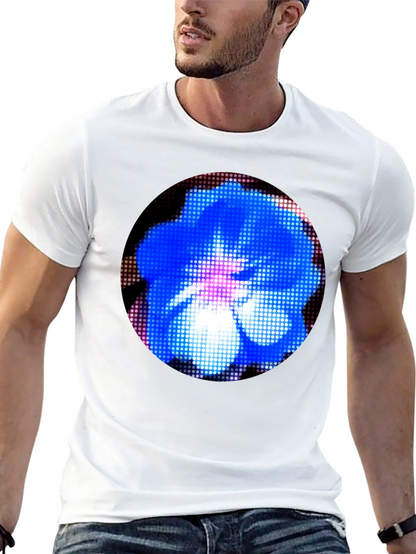 Blue Flower Graphic Black T-Shirt