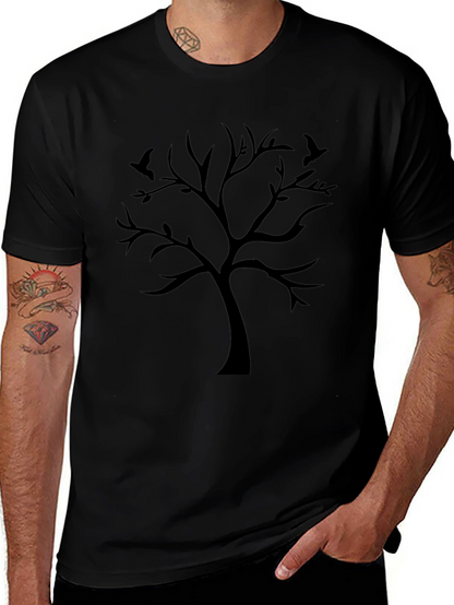 Black Tree Silhouette Graphic Tee - Mens Casual Shirt