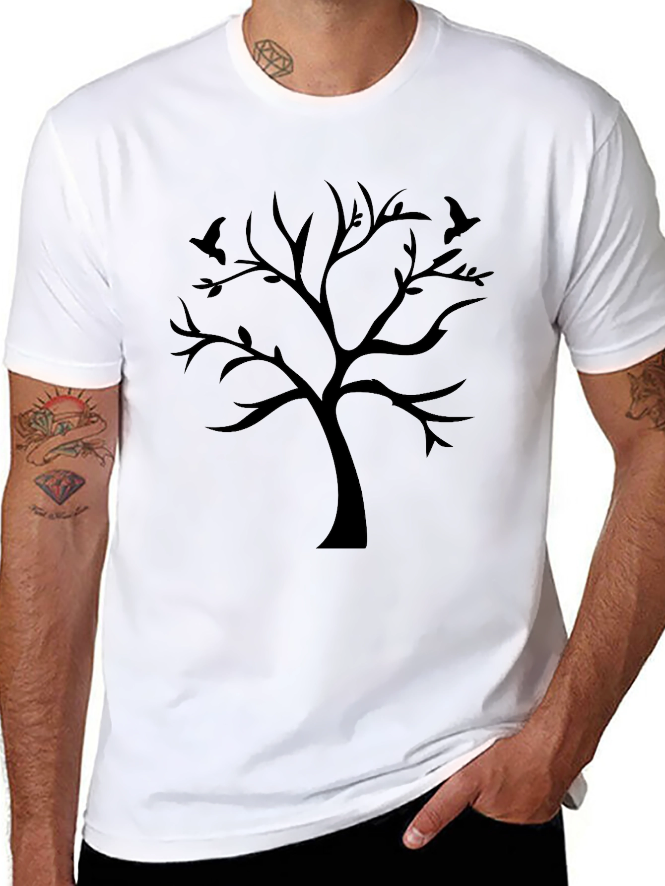 Black Tree Silhouette Graphic Tee - Mens Casual Shirt