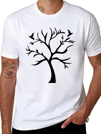 Black Tree Silhouette Graphic Tee - Mens Casual Shirt