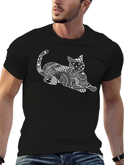 Abstract Cat Graphic T-Shirt - Black