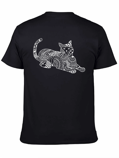 Abstract Cat Graphic T-Shirt - Black