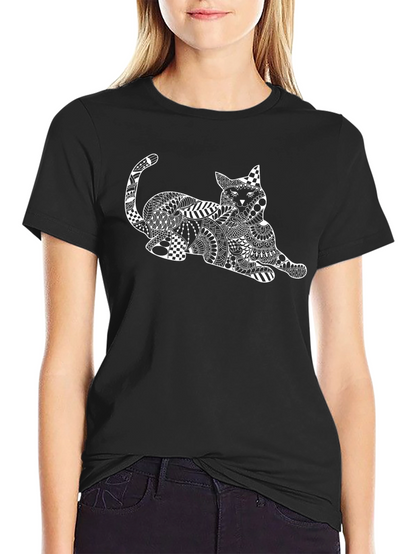 Abstract Cat Graphic T-Shirt - Black