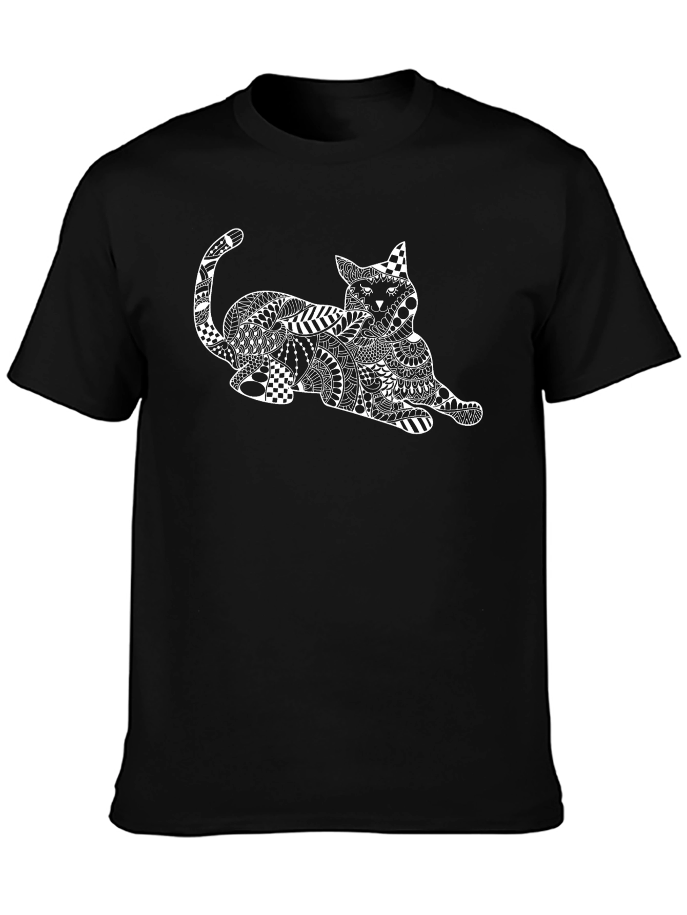 Abstract Cat Graphic T-Shirt - Black