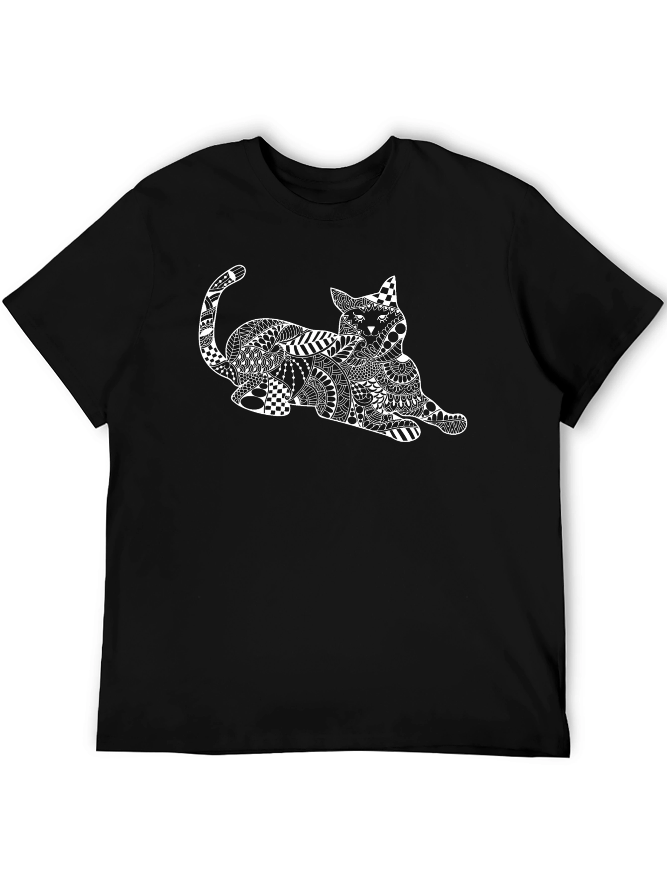 Abstract Cat Graphic T-Shirt - Black