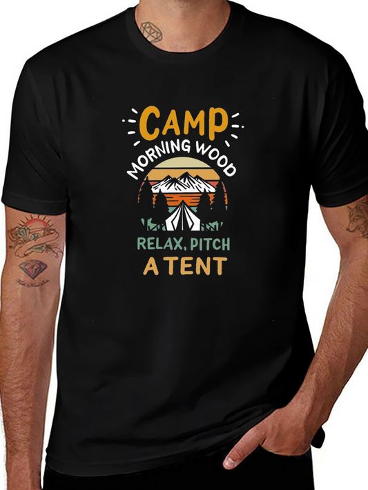 Camp Morning Wood Graphic Tee - Relax Pitch a Tent