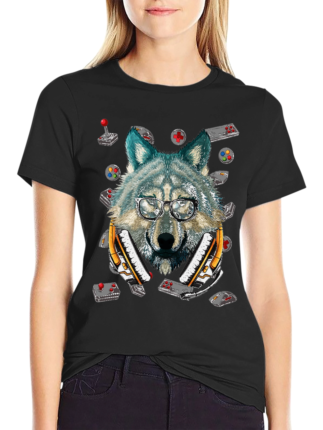 Wolf Gamer T-Shirt - Retro Controller Design