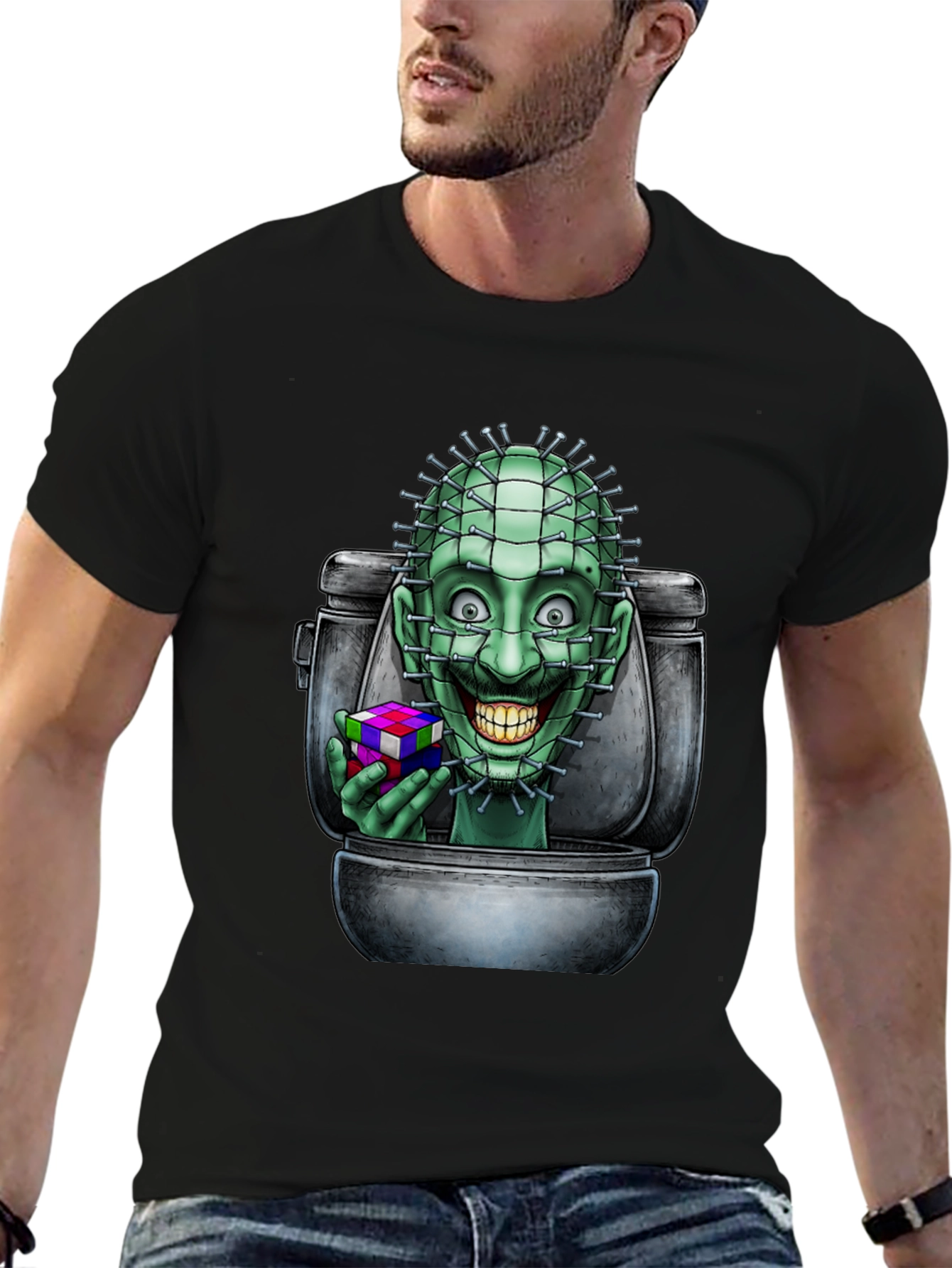 Toilet Terror T-Shirt: Pinhead Rubiks Cube Graphic
