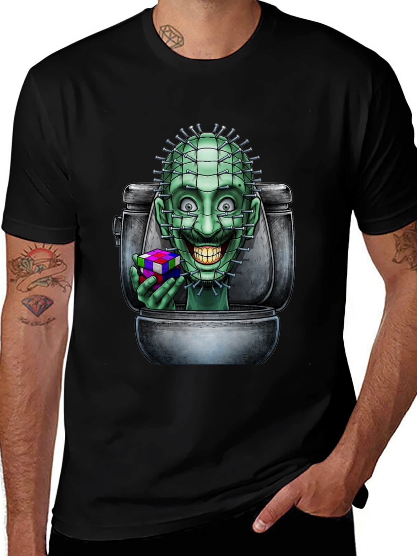 Toilet Terror T-Shirt: Pinhead Rubiks Cube Graphic