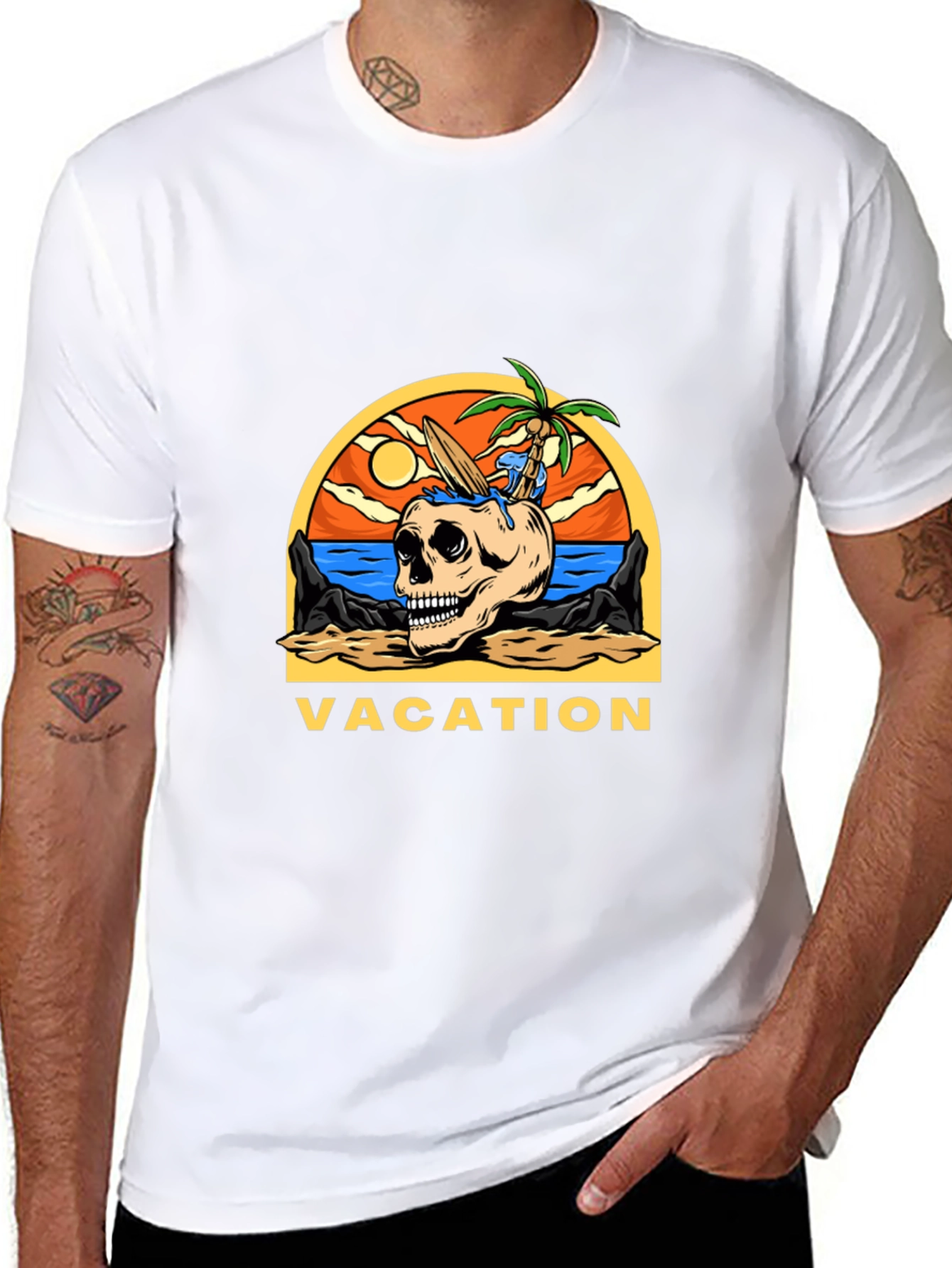 Vacation Skull Graphic T-Shirt - Beach Theme