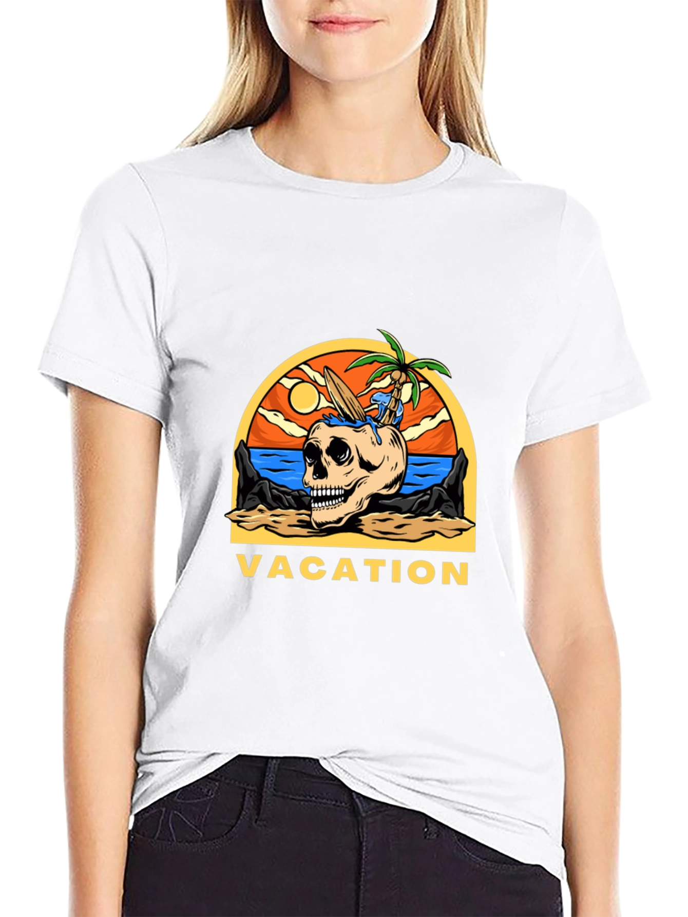 Vacation Skull Graphic T-Shirt - Beach Theme