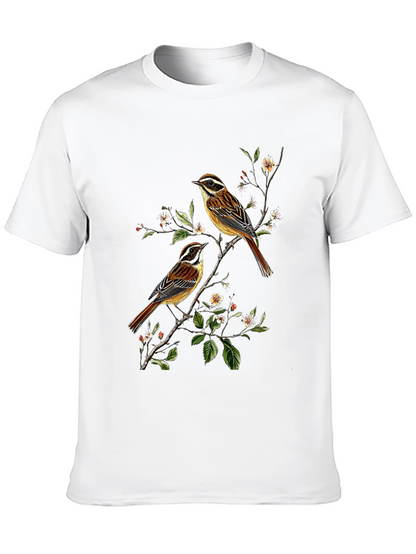 Birds on Branch Graphic Tee - Black Cotton Shirt