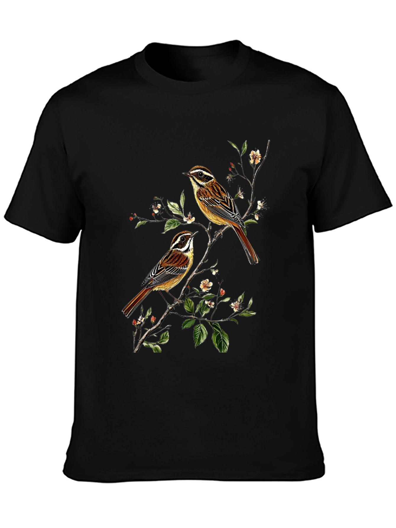 Birds on Branch Graphic Tee - Black Cotton Shirt