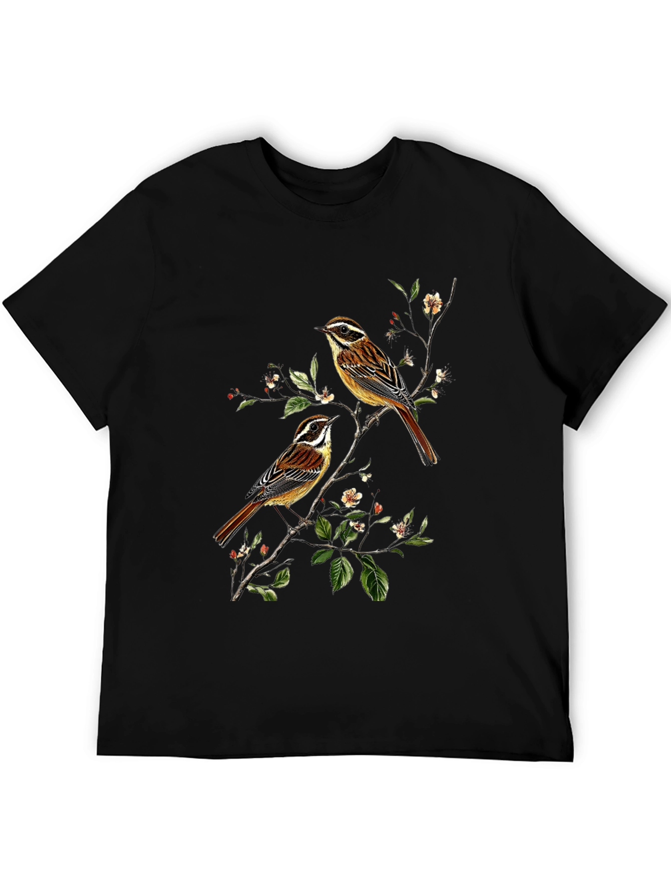 Birds on Branch Graphic Tee - Black Cotton Shirt