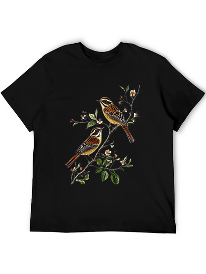 Birds on Branch Graphic Tee - Black Cotton Shirt