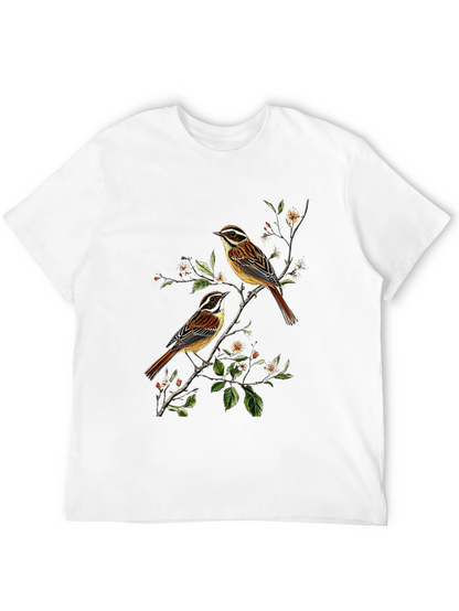 Birds on Branch Graphic Tee - Black Cotton Shirt