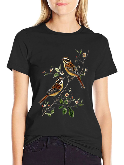 Birds on Branch Graphic Tee - Black Cotton Shirt