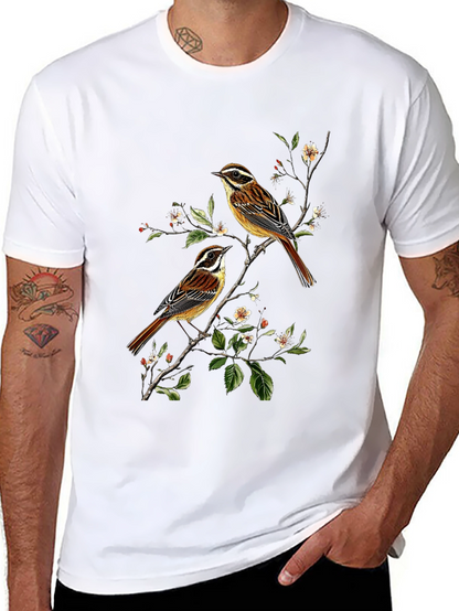 Birds on Branch Graphic Tee - Black Cotton Shirt