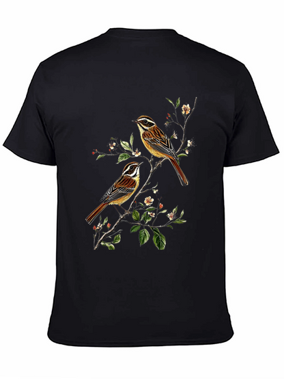 Birds on Branch Graphic Tee - Black Cotton Shirt