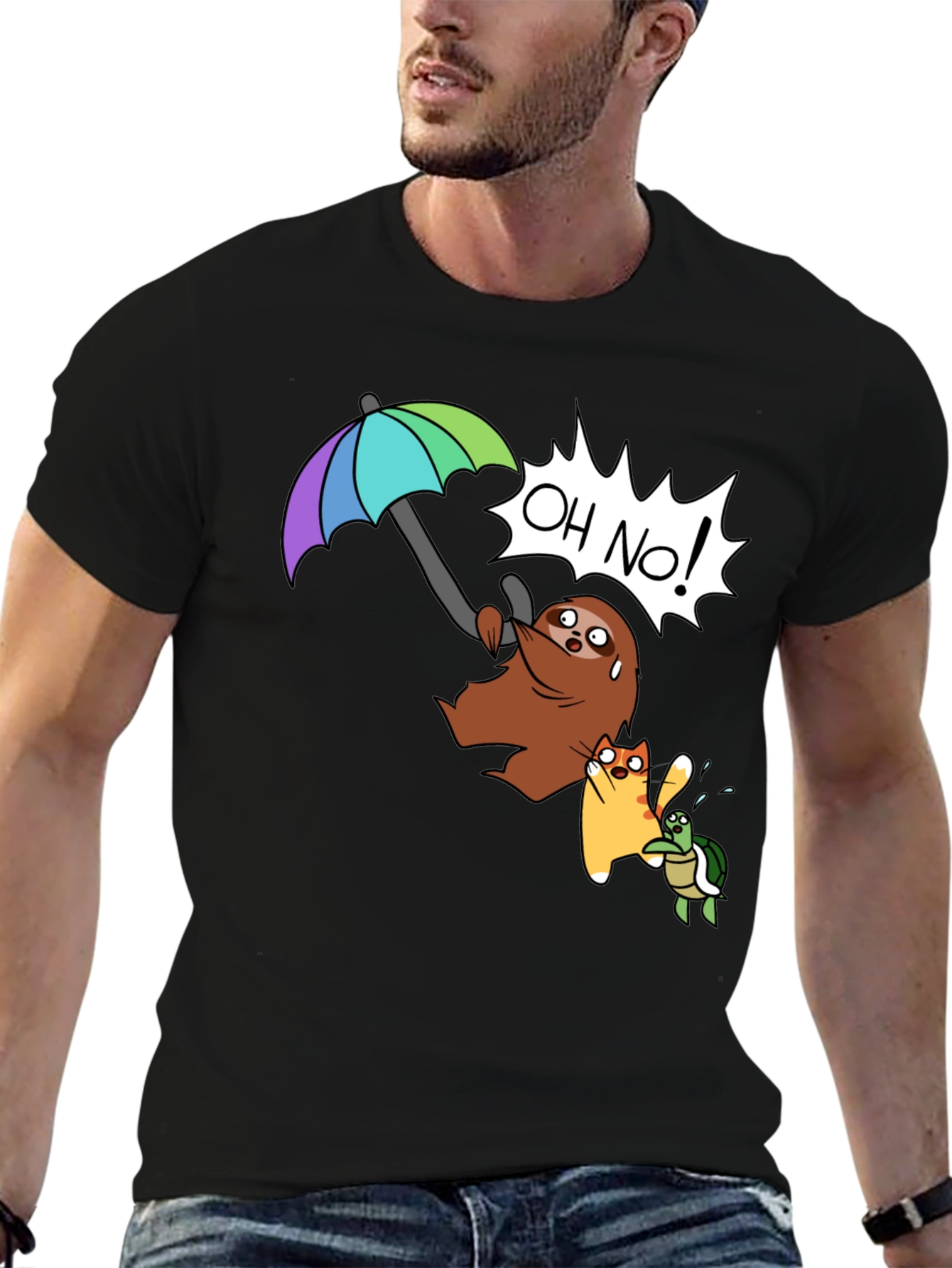 Cartoon Sloth Cat Turtle T-Shirt