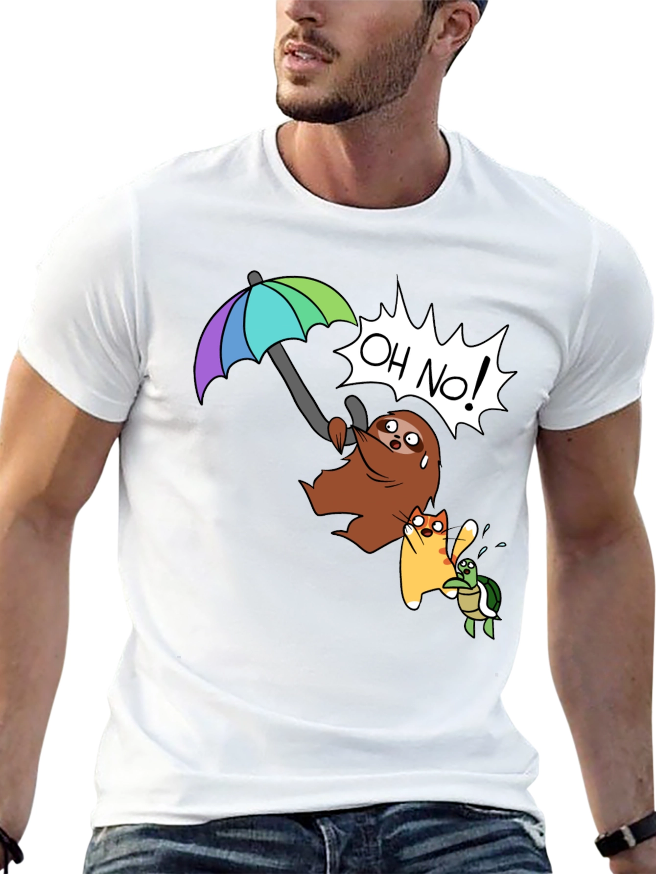 Cartoon Sloth Cat Turtle T-Shirt