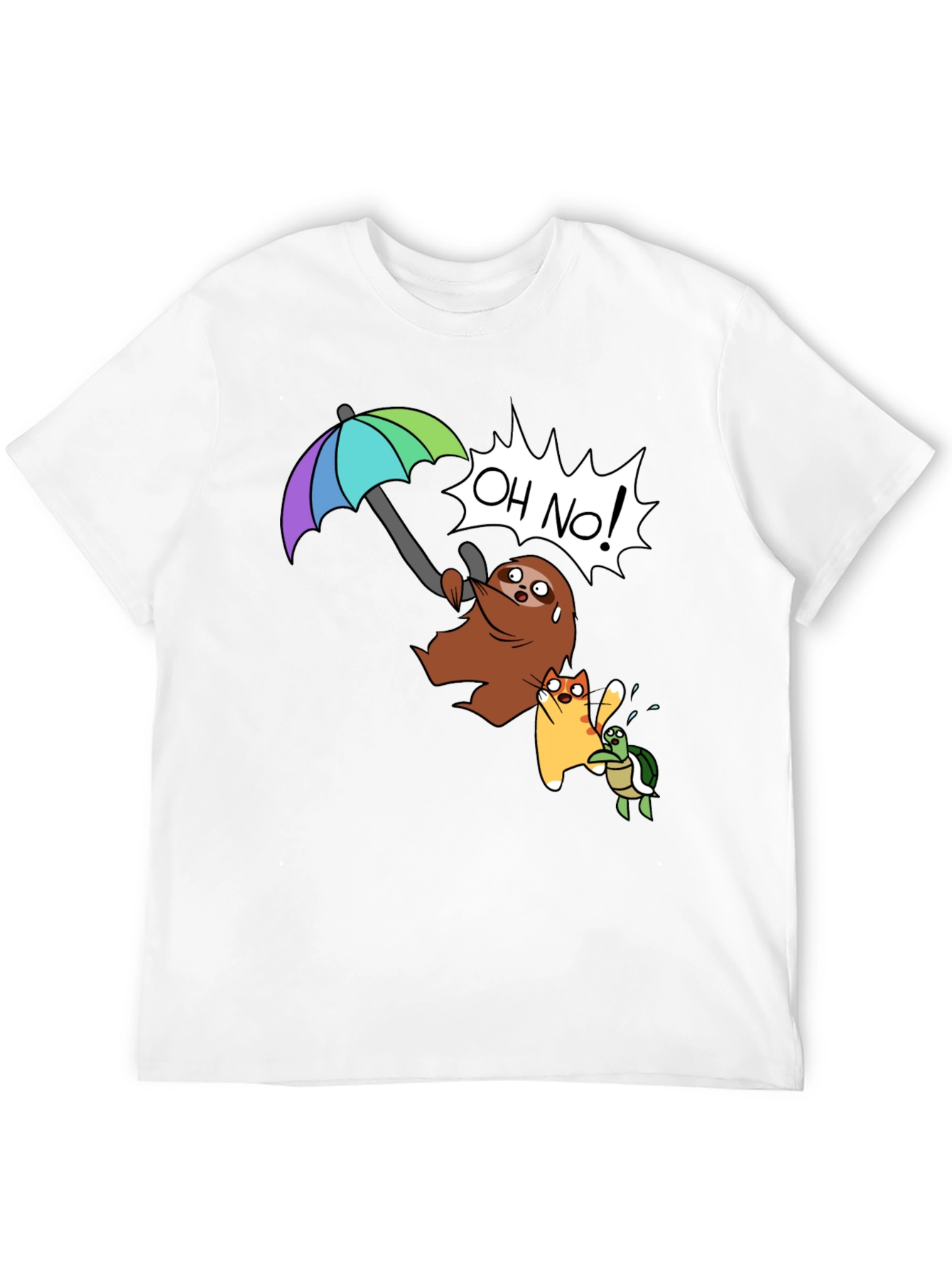 Cartoon Sloth Cat Turtle T-Shirt