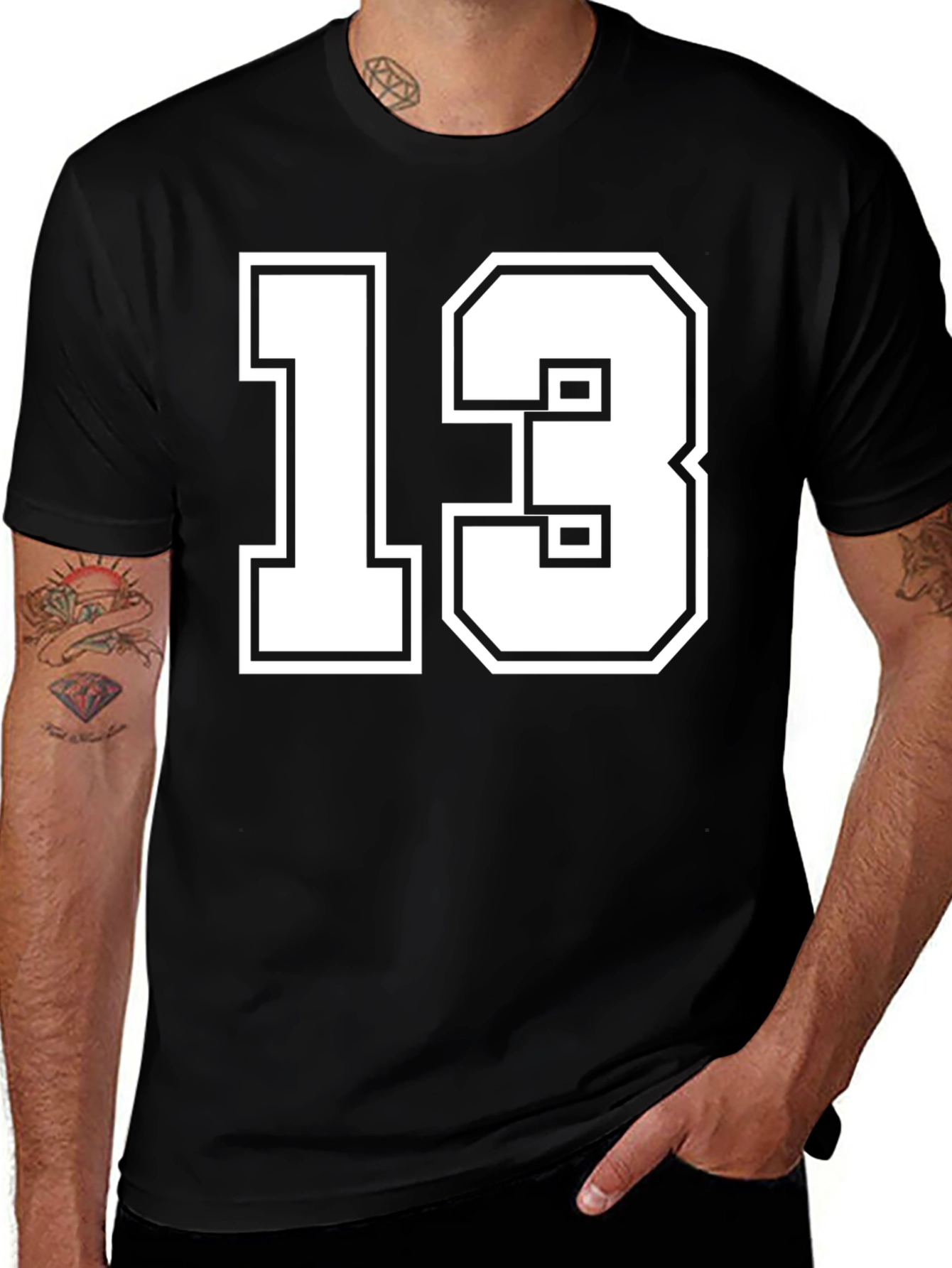 Lucky Number 13 Graphic Tee - Black Cotton T-Shirt