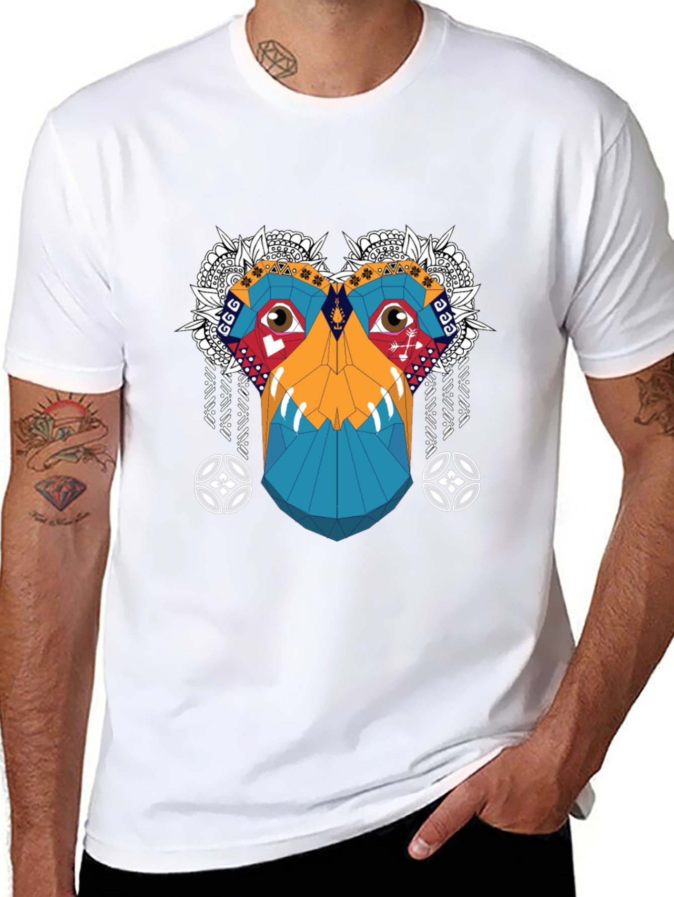 Abstract Geometric Monkey Face Graphic Tee