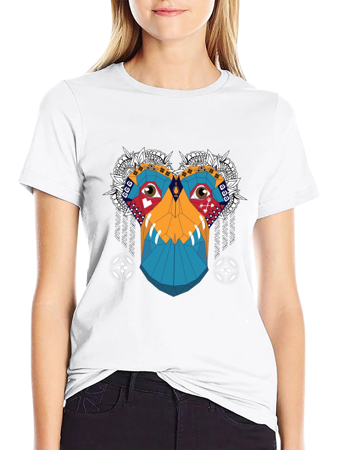 Abstract Geometric Monkey Face Graphic Tee