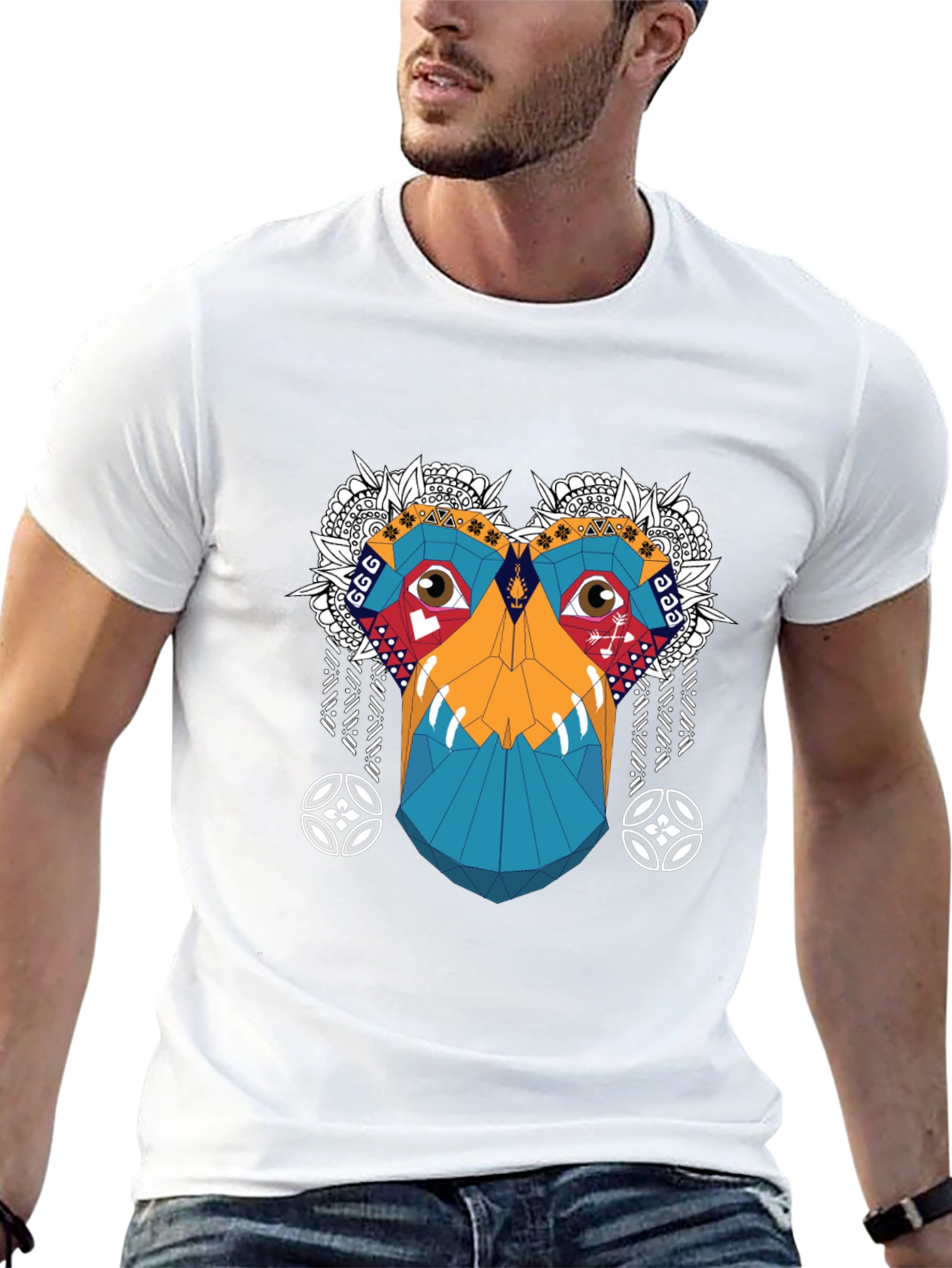 Abstract Geometric Monkey Face Graphic Tee