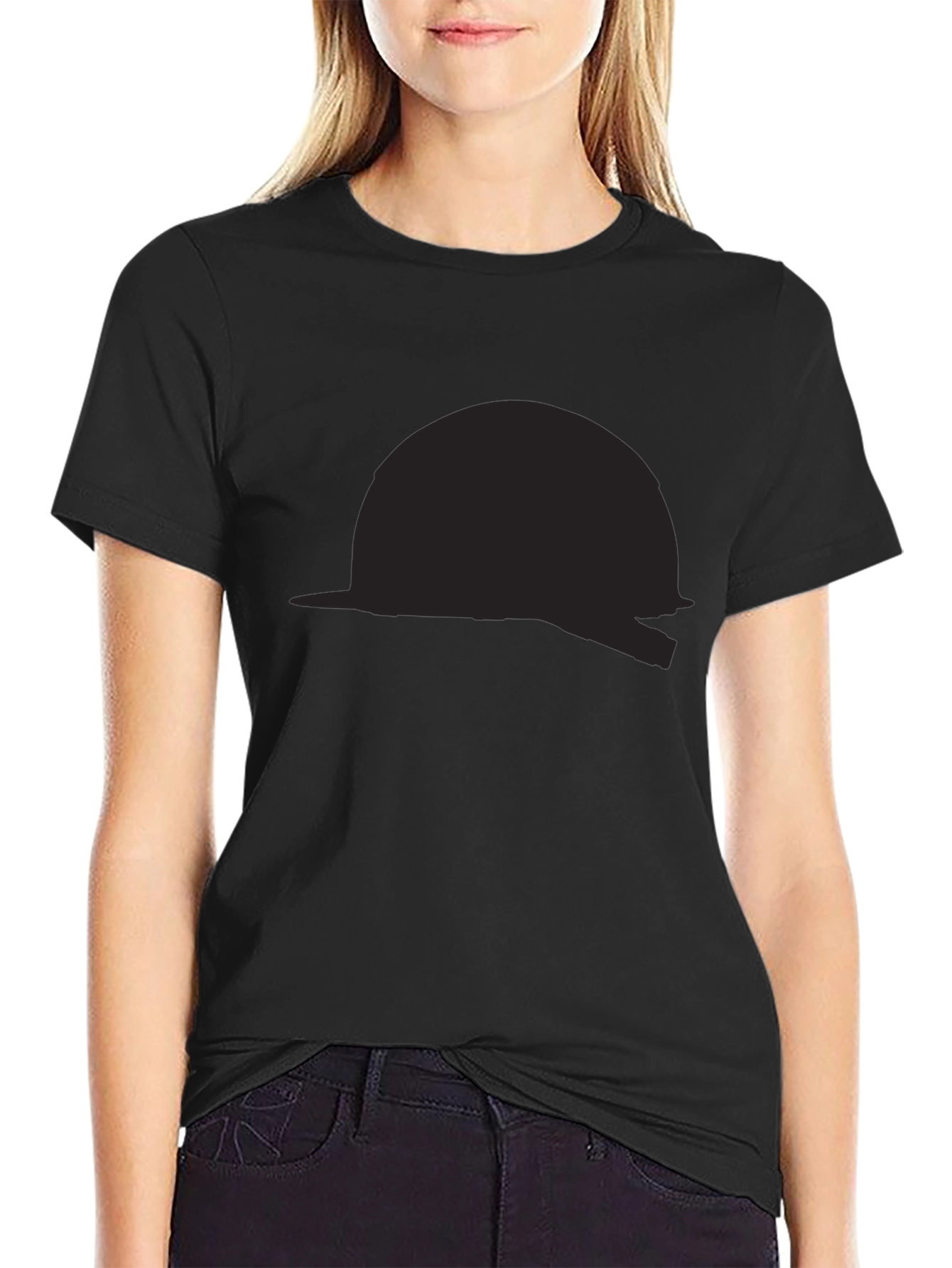 Black T-Shirt with Abstract Helmet Design