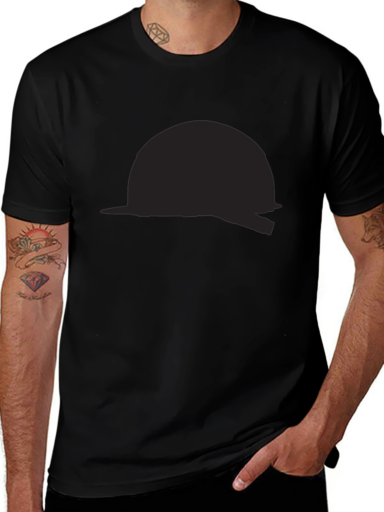 Black T-Shirt with Abstract Helmet Design
