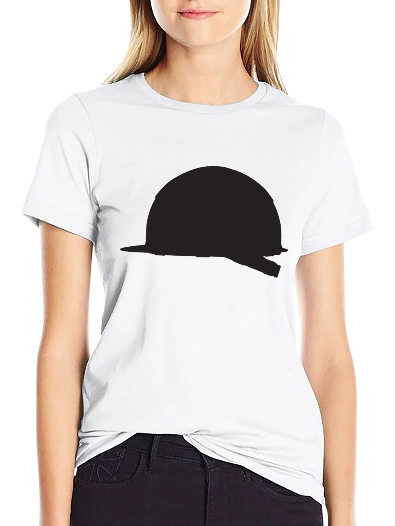 Black T-Shirt with Abstract Helmet Design