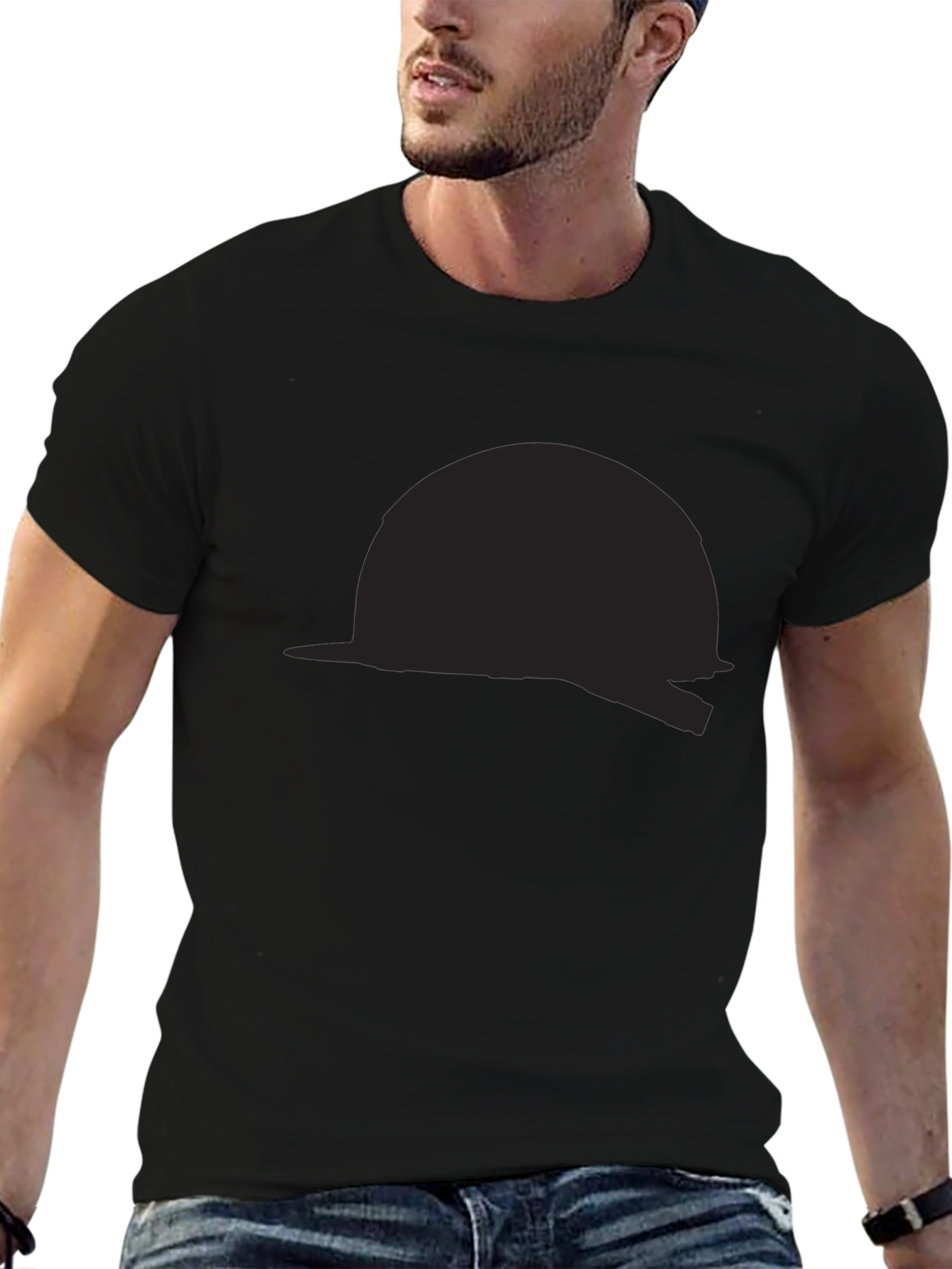Black T-Shirt with Abstract Helmet Design