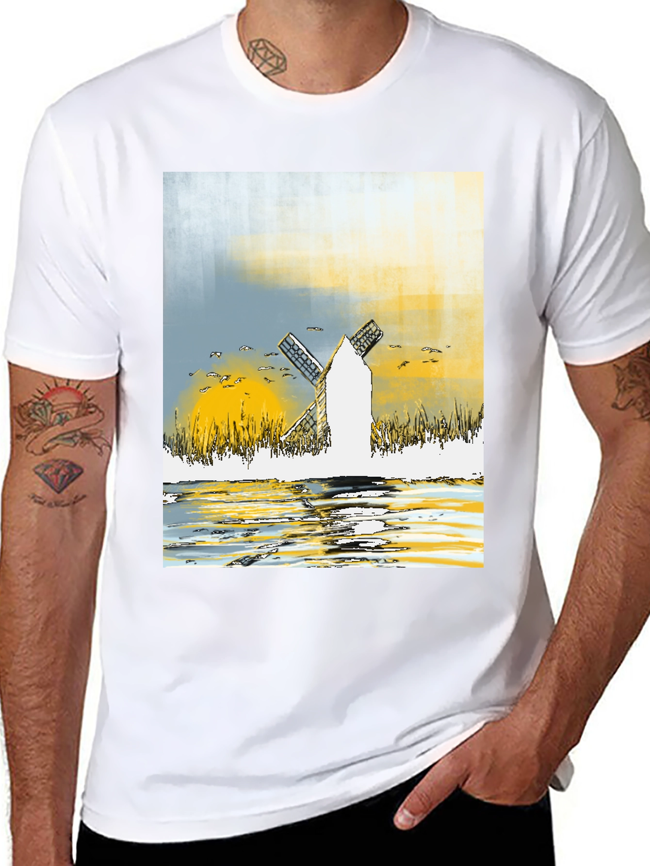 Windmill Graphic Tee - Artistic Design T-Shirt