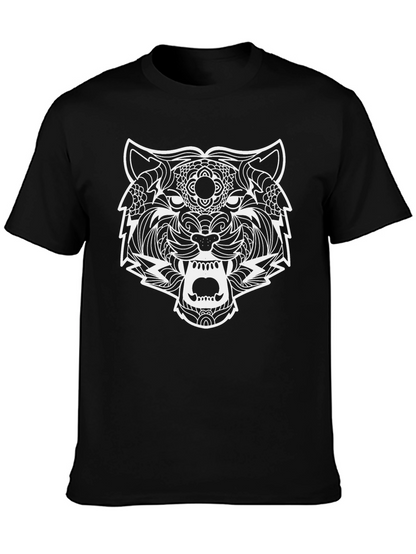 Black T-Shirt with Ornate Tiger Graphic