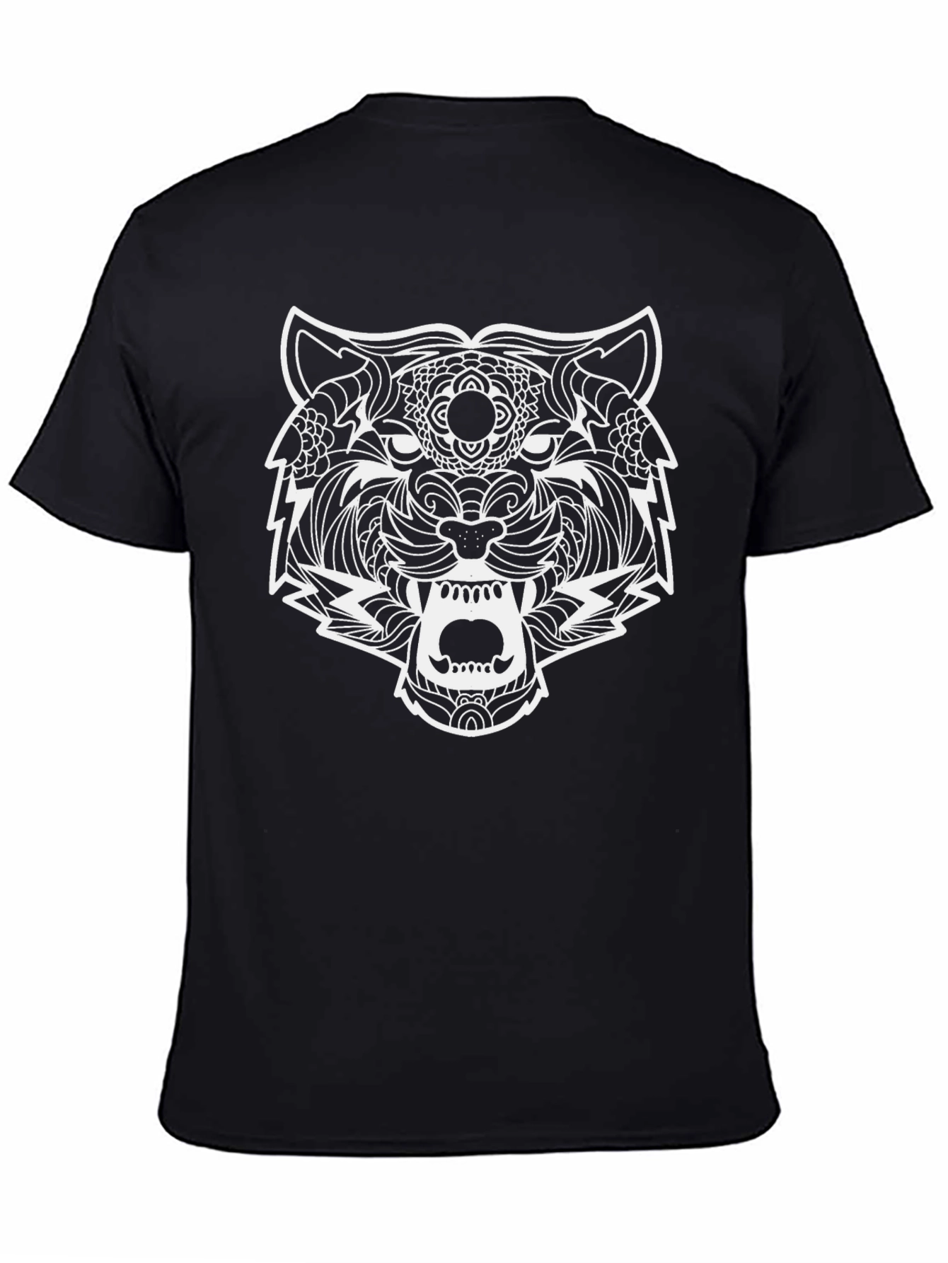 Black T-Shirt with Ornate Tiger Graphic