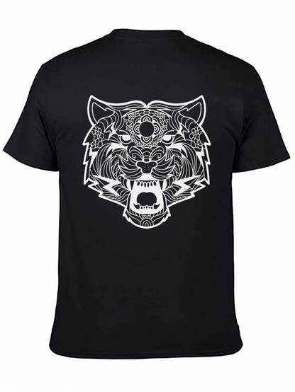 Black T-Shirt with Ornate Tiger Graphic