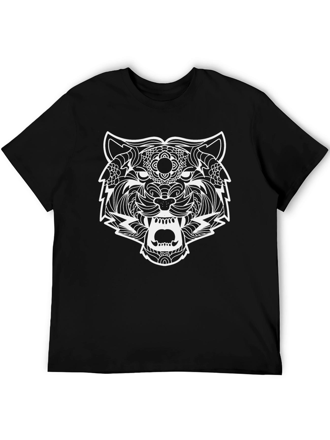 Black T-Shirt with Ornate Tiger Graphic