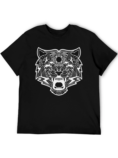 Black T-Shirt with Ornate Tiger Graphic