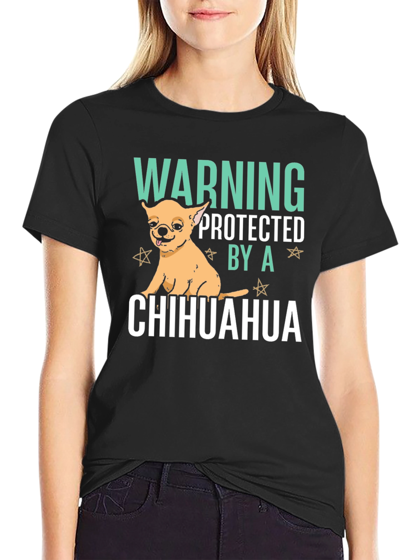 Warning Protected By A Chihuahua Graphic T-Shirt