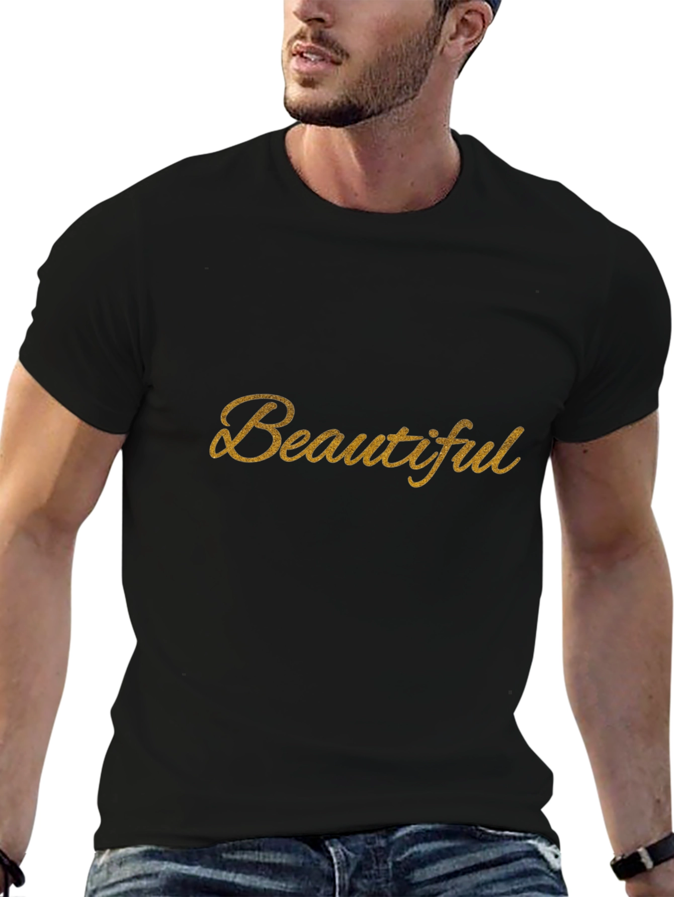 Beautiful Gold Script Black T-Shirt