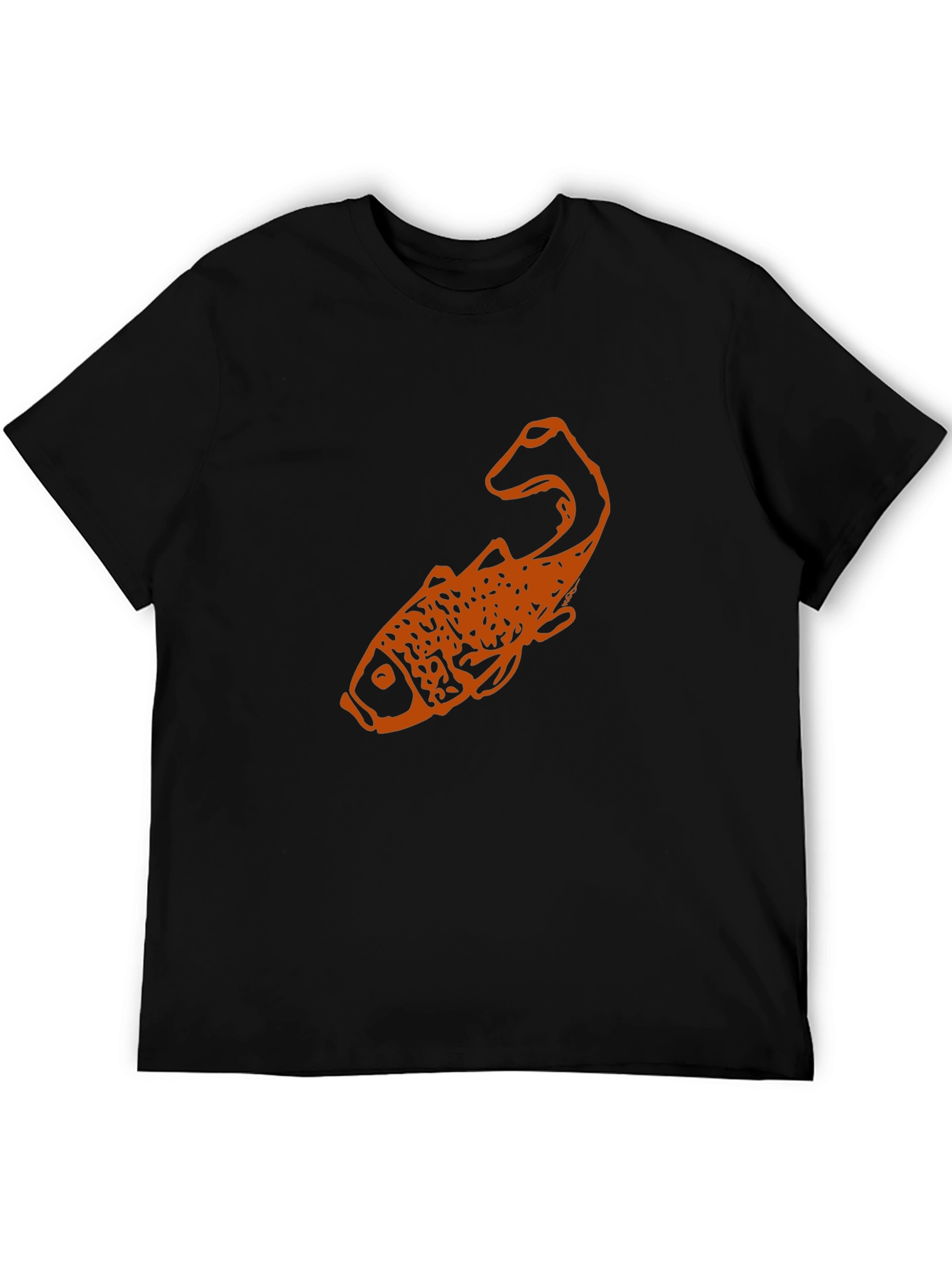 Black T-Shirt with Orange Fish Graphic