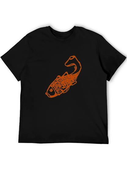 Black T-Shirt with Orange Fish Graphic