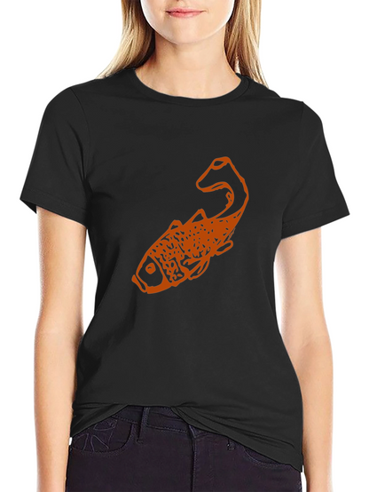 Black T-Shirt with Orange Fish Graphic