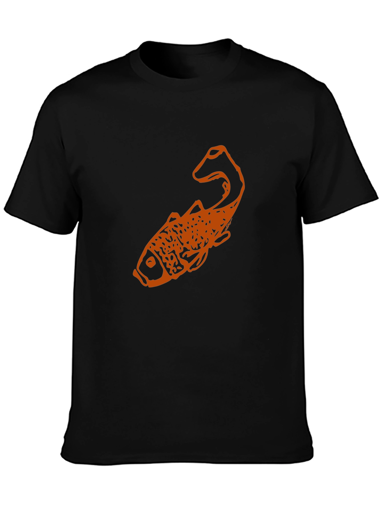 Black T-Shirt with Orange Fish Graphic